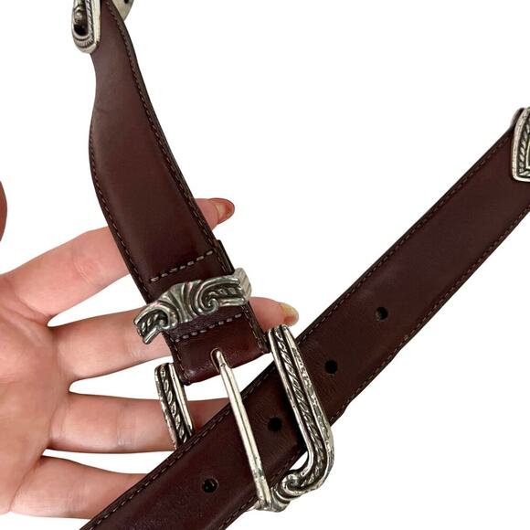 Western Brown Leather Silver Heart Detail Belt - Picture 4 of 5